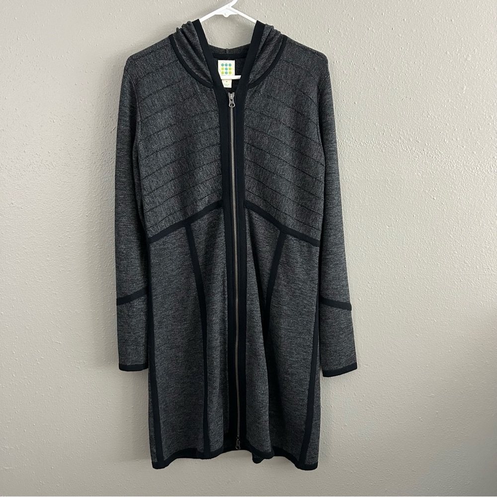 Title Nine Merino Wool Blend Full Zip Cardigan Duster Sweater Hooded Dress Sz M